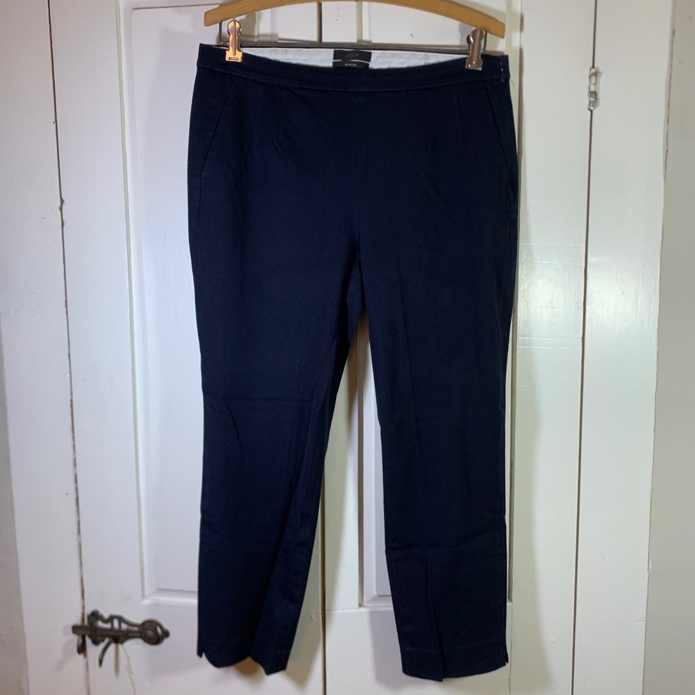 J Crew Martie Slim Cropped Pants Navy Side Zip B8521 Womens 10 Office Preppy